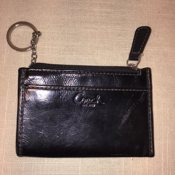Coach Black Signature Cloth Zippered Wristlet and Black Patent Coin Purse - Picture 6 of 8
